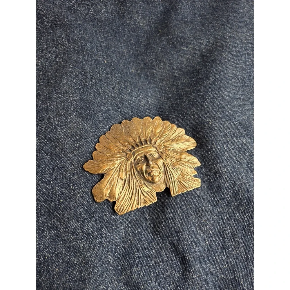 Vintage Gold Brass Native American Chief Large Belt Buckle